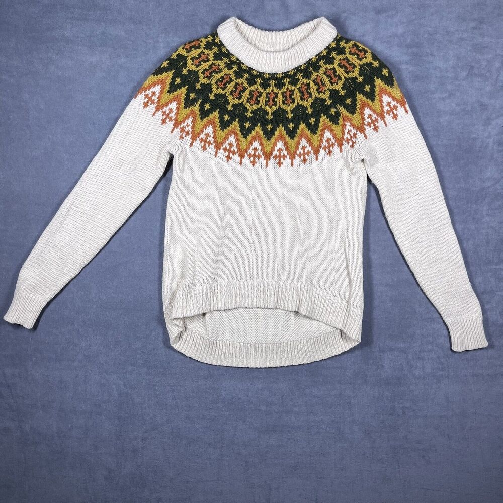 Madewell Sweater Women's Small Beige Geometric Knit Ribbed Long Sleeve Pullover